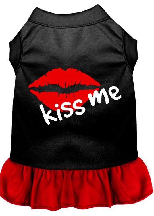 Kiss Me Screen Print Dog Dress Black with Red Med